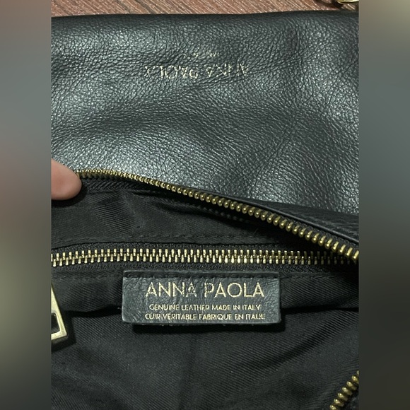 Vintage Anna Paola black leather purse bag Gold chain woven black leather soft - Picture 3 of 7